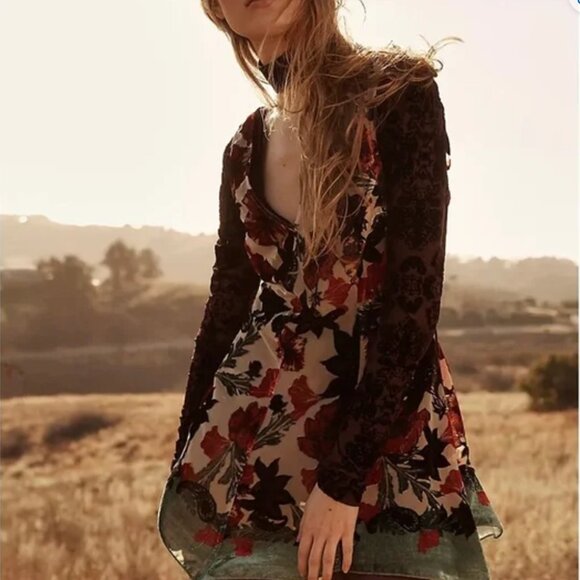 Free People Velvet Burn Out Tunic/Mini Dress - Picture 3 of 6